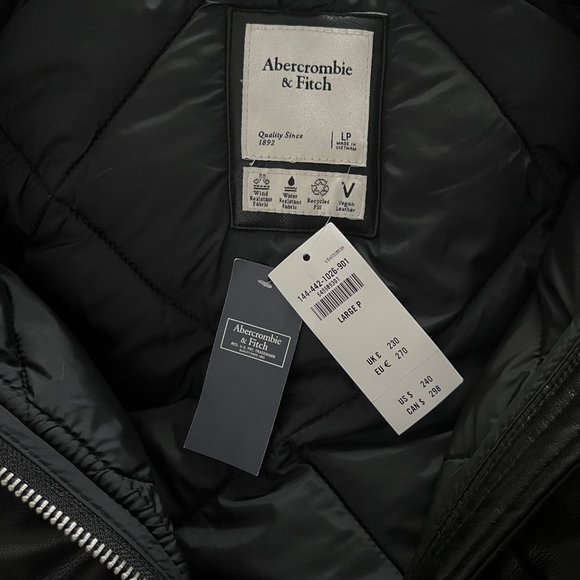 ❌SOLD ❌ NWT A&F Ultra Long Vegan Leather Quilted Puffer Coat SZ PETITE LARGE - Picture 9 of 12